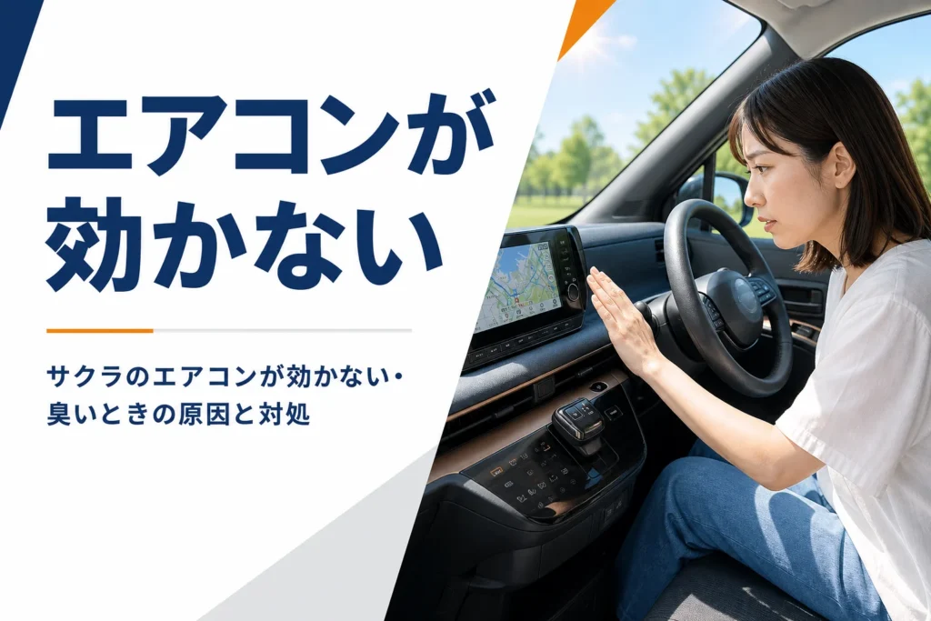 軽EVの車内でエアコンの風を確かめるイメージ