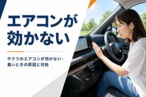 軽EVの車内でエアコンの風を確かめるイメージ
