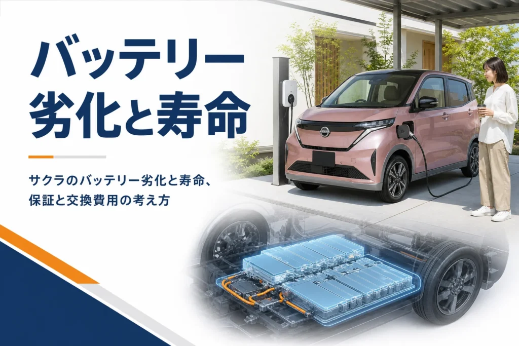 自宅で充電中の軽EVとバッテリーのイメージ