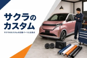 ガレージでカスタムパーツと並ぶ軽EV
