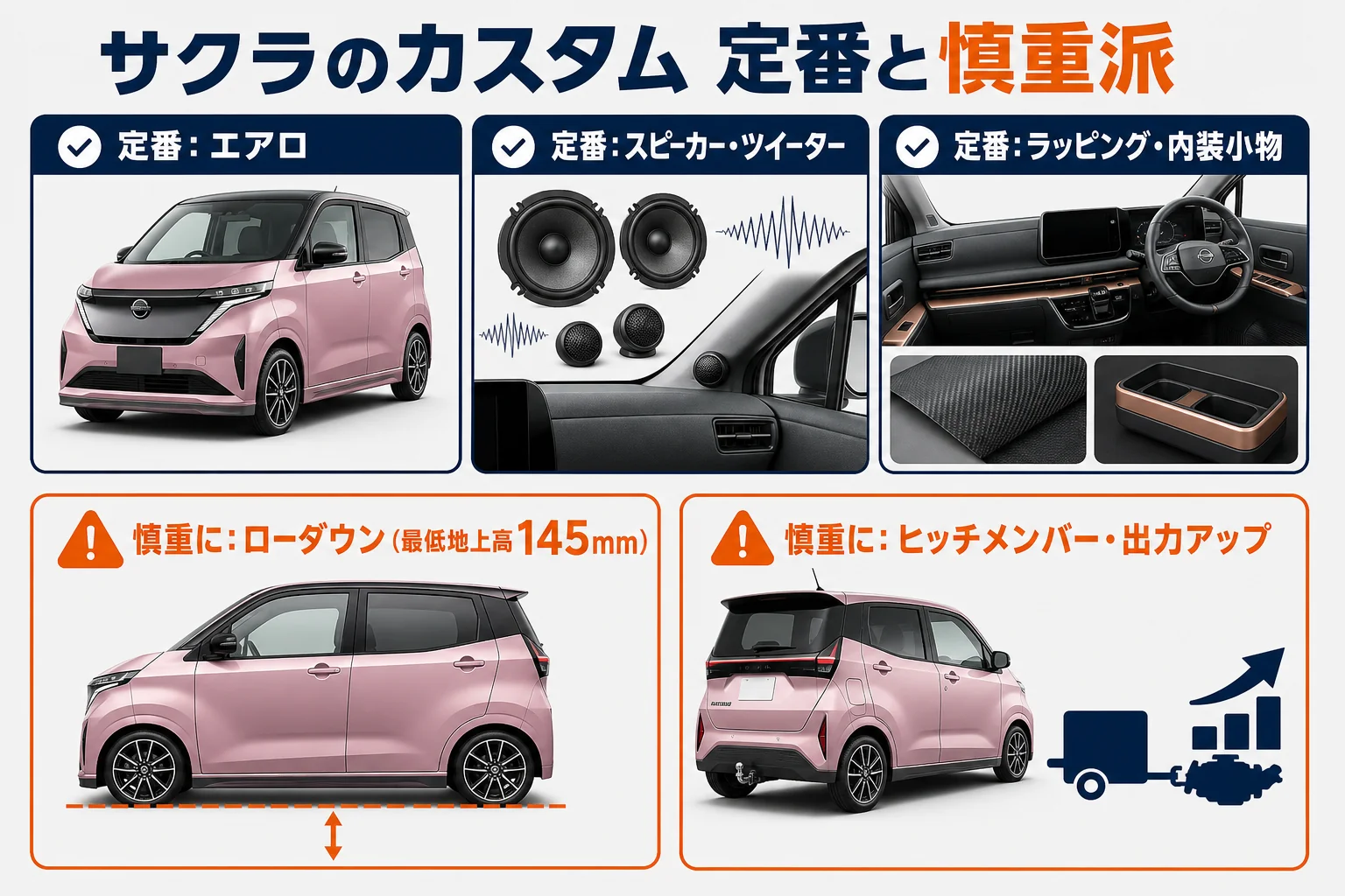 サクラのカスタムを定番と慎重派に分けた図解