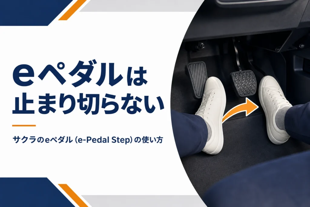 サクラの運転席でアクセルからブレーキへ足を移す場面のイメージ
