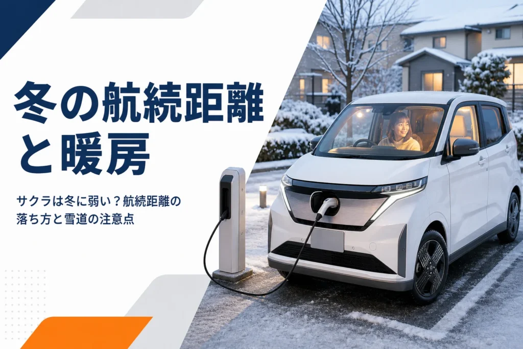 冬の駐車場で充電中の軽EVのイメージ