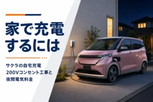 自宅の外壁のコンセントから充電するサクラのイメージ