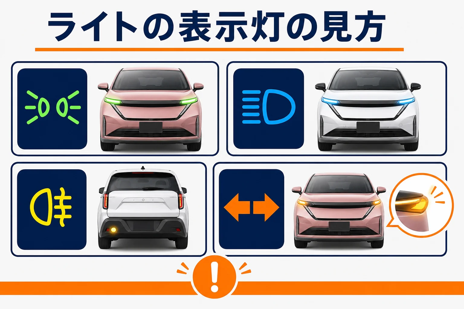ライトの表示灯の色と意味を示した図解