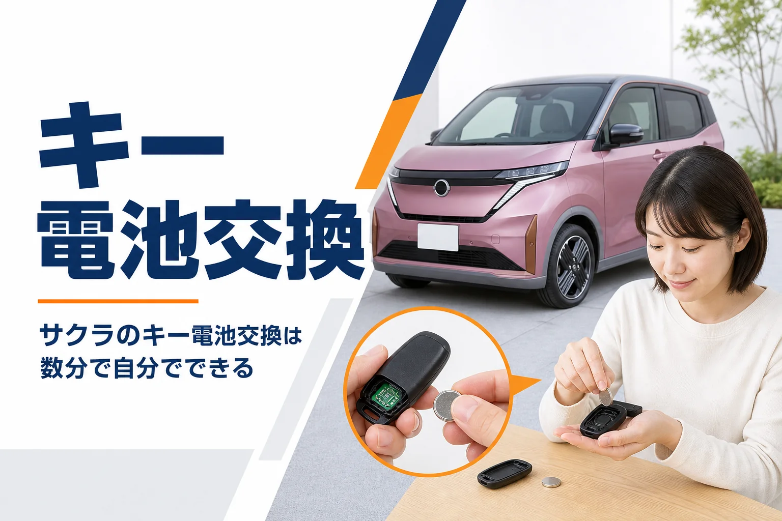 サクラのインテリジェントキーを開けて電池を替えるイメージ