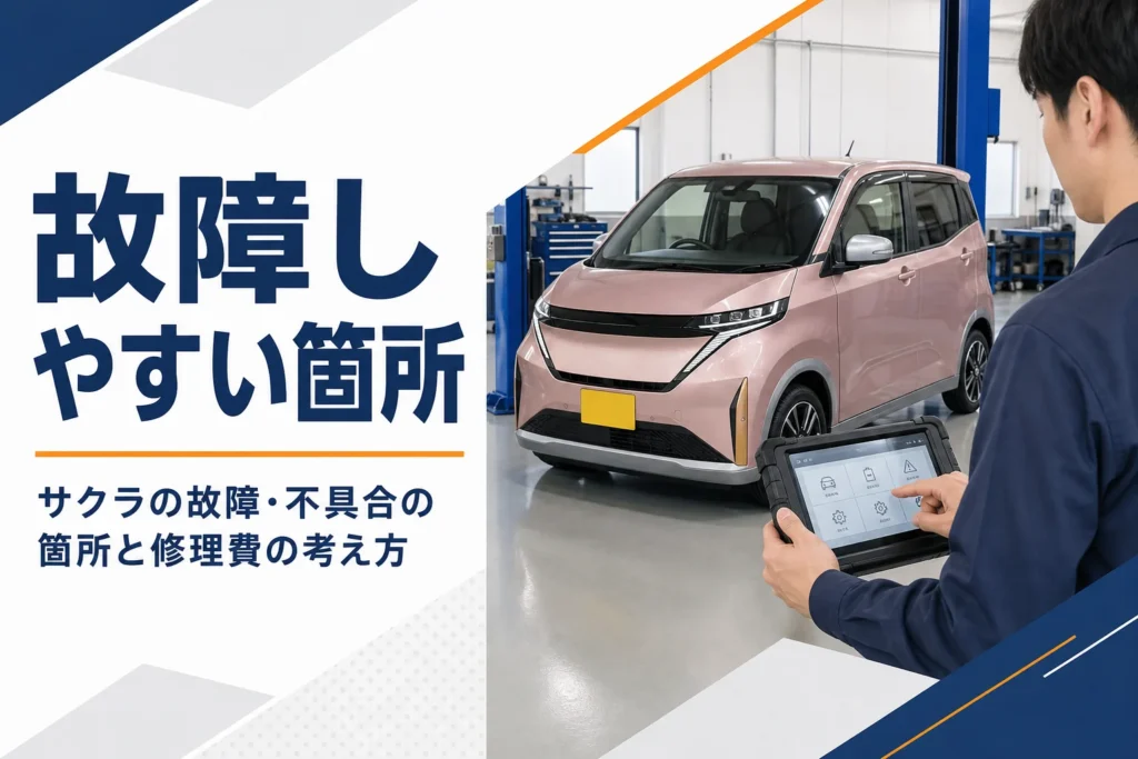 整備工場で点検を受ける軽EVのイメージ