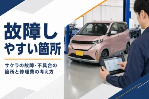 整備工場で点検を受ける軽EVのイメージ