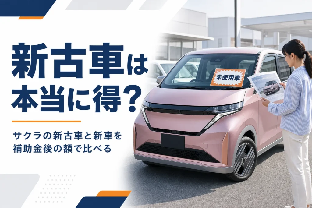サクラの新古車と新車を比べるイメージ