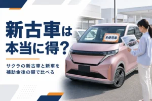 サクラの新古車と新車を比べるイメージ