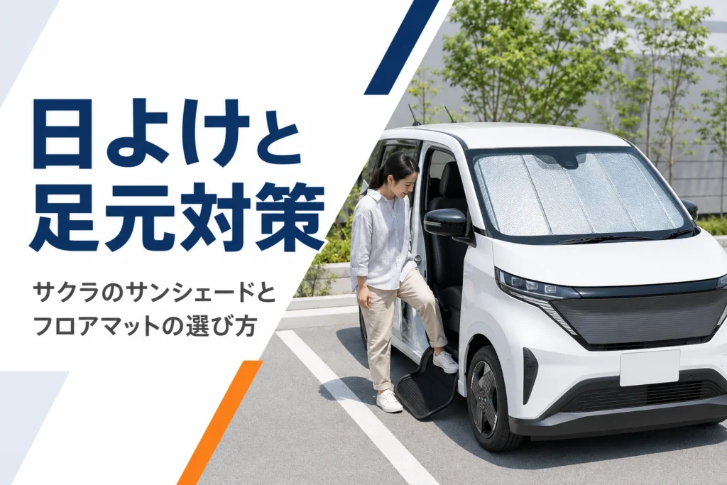 フロントガラスにサンシェードを付けた軽EVのイメージ