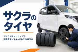 サクラの前輪と交換用の新品タイヤ