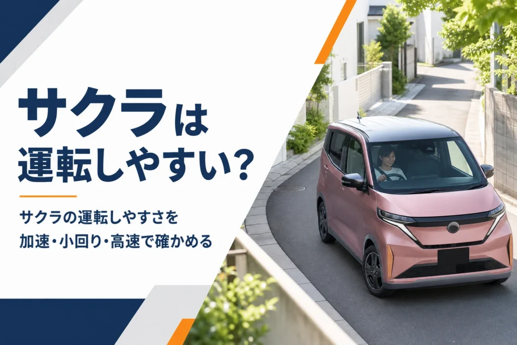 住宅街の細い道を曲がる軽EVのイメージ